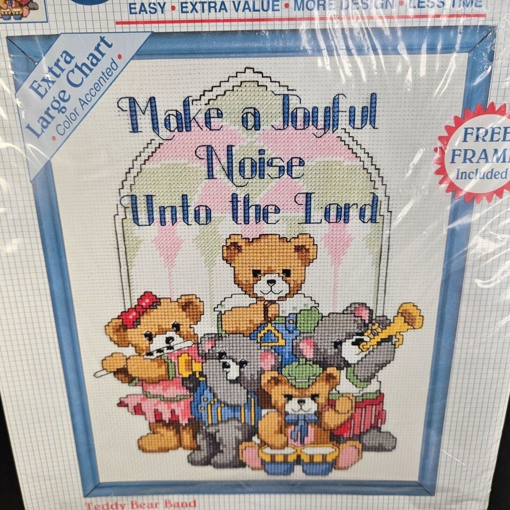 Dimensions Teddy Bear Band Counted Cross Stitch Kit Frame Included Joyful Sealed